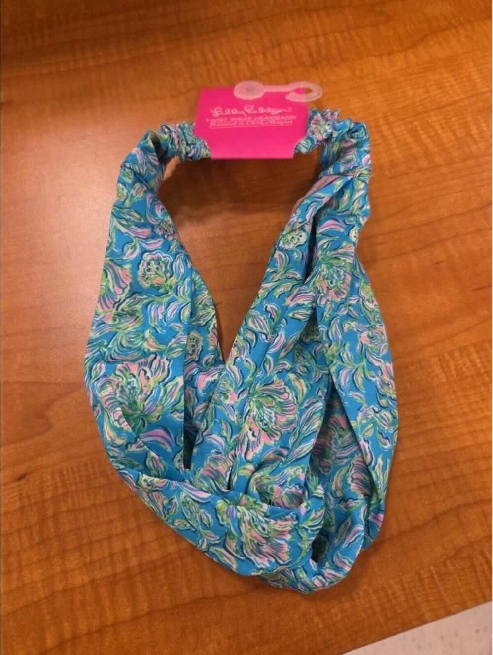 Lilly Pulitzer Twist Wrap Headband Chick Magnet Blue Floral Print Hair Accessory